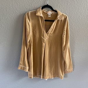 Sundance Velvet Tunic Top XS Silk Blend Velour Collared Yellow Gold pleated
